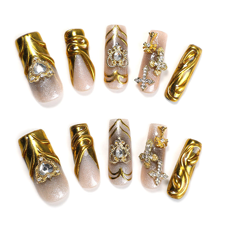 Artificial nail set with luxurious gold embellishments Kalsten