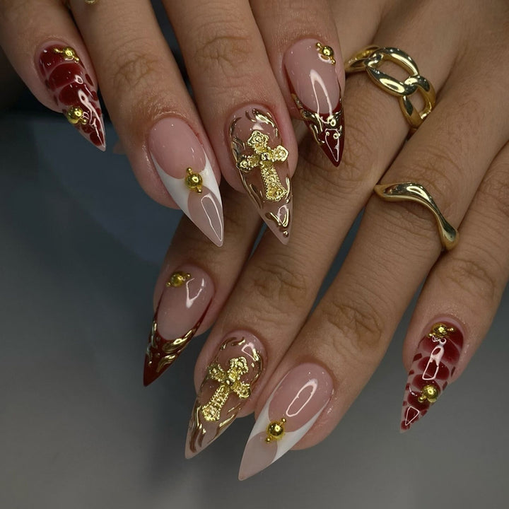 Premium Decorative Press-On Nail Art Set with Gold Accents Kalsten