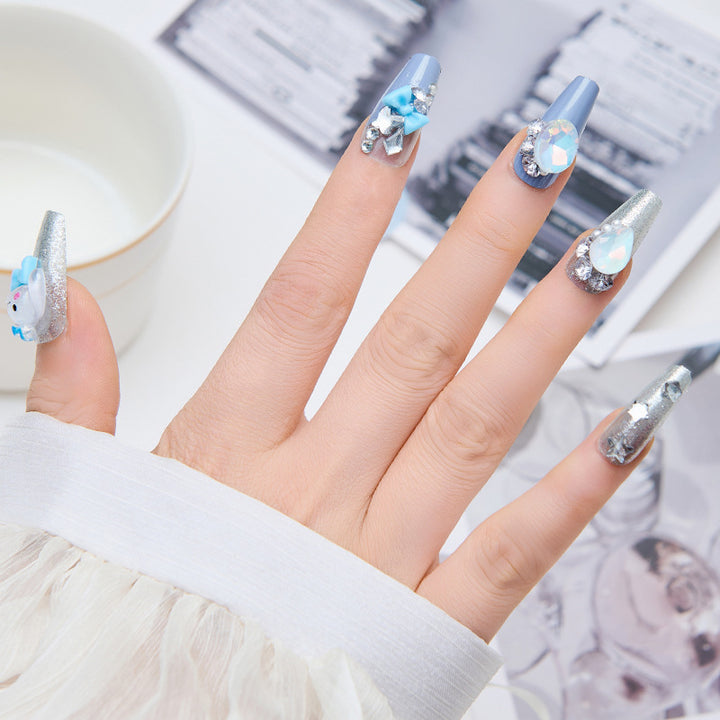 Creative artificial nails with 3D design and glitter accents Kalsten