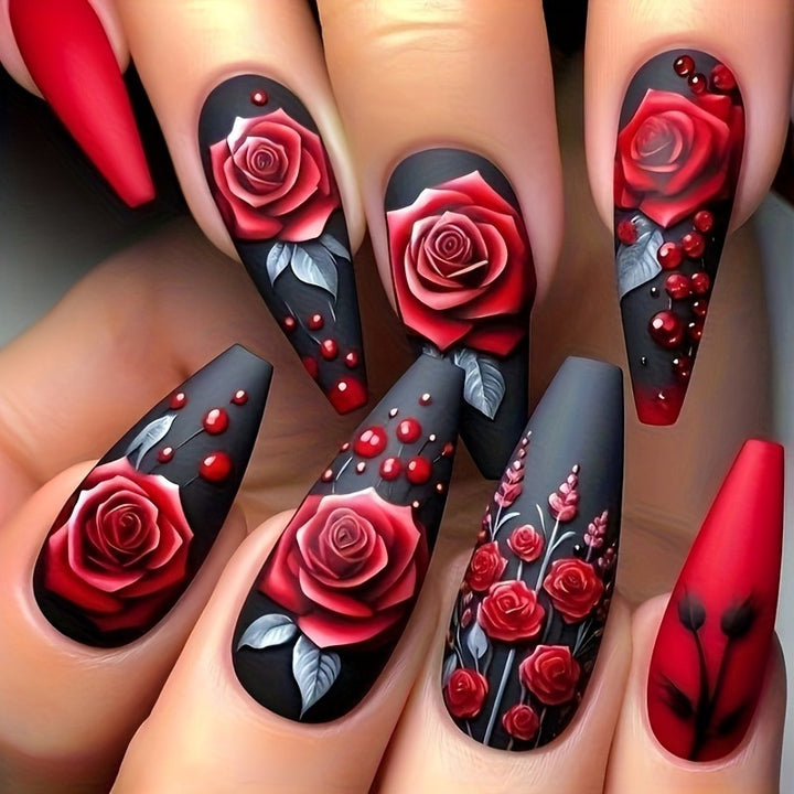Elegant and Creative Art Nails with Rose Design Kalsten