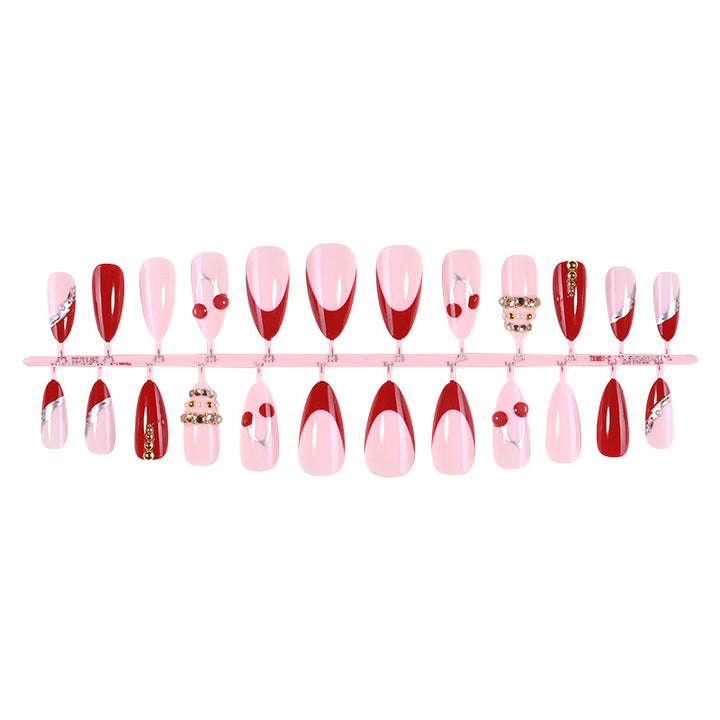 Decorative Art Press-On Nail Set with Cherry and Gold Accents kalsten