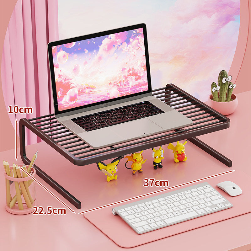 Tiered Adjustable Metal Laptop and Monitor Riser with Ventilated Slatted Shelves and Under-Storage Organizer