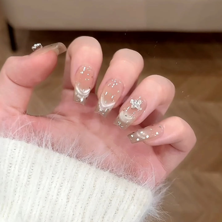 Artful Nail Extensions with Rhinestone Decoration Kalsten