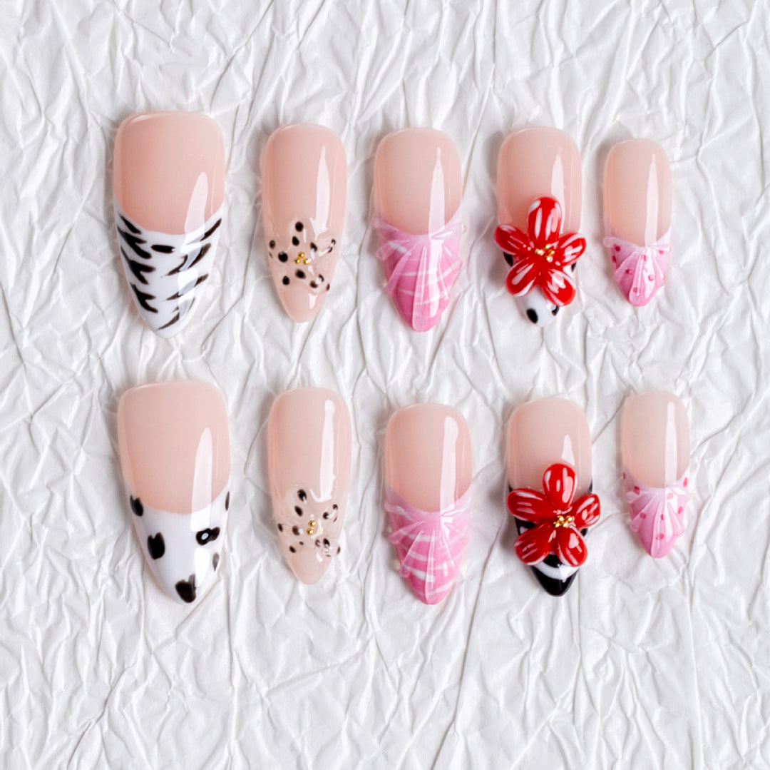 Artistic Floral Printed Press-On Nails