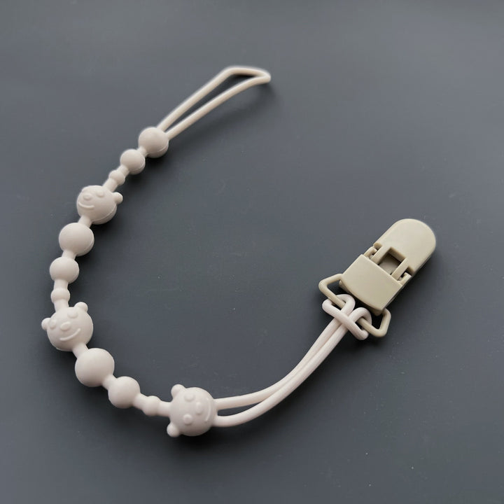 Baby Silicone Bead Teething Pacifier Clip with Wooden Safety Clip