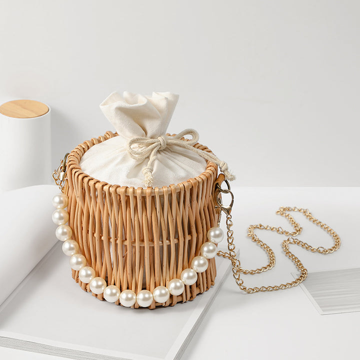 Women handcrafted basket bag with pearl chain Kalsten