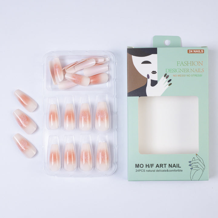 Trendy Artificial Nails with Ombre Effect and Butterfly Designs Kalsten