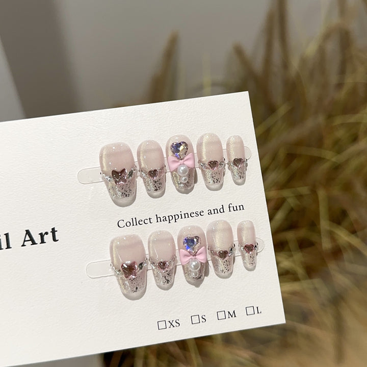 Elegant Heart-Themed Press-On Nail Art
