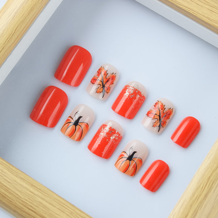 Festive Pumpkin-Themed Press-On Nail Set Kalsten