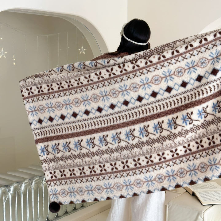 Extra soft Sherpa throw blanket with Scandinavian Norwegian pattern