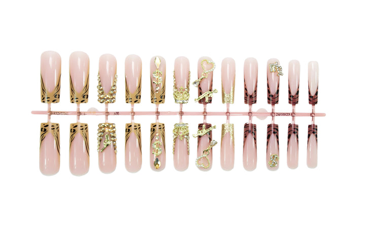 Artificial nail set with elegant golden and animal decorations Kalsten