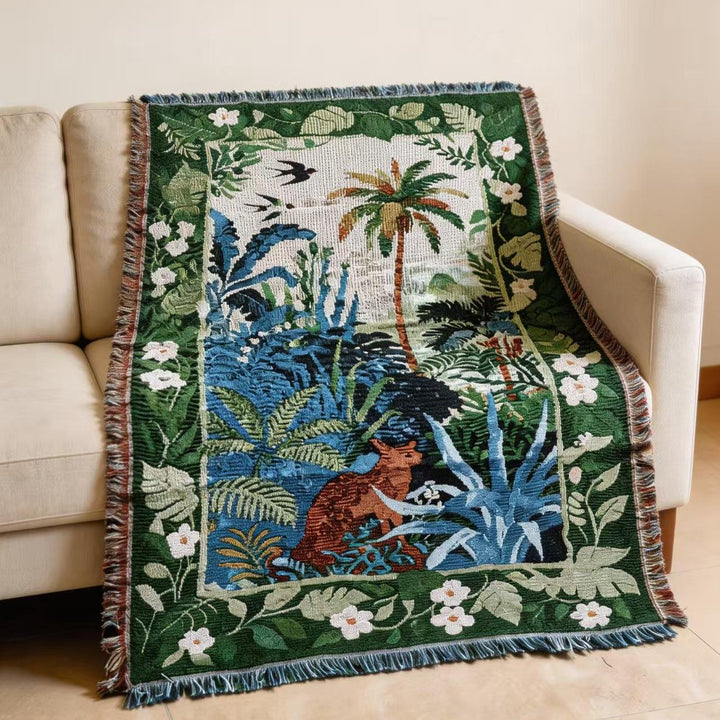 Tropical Wildlife-Themed Woven Throw Blanket