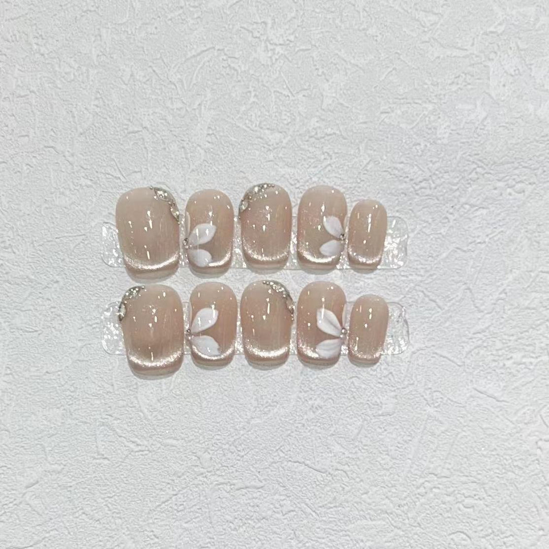 Decorative Press-On Nail Set with Elegant Leaf Design Kalsten