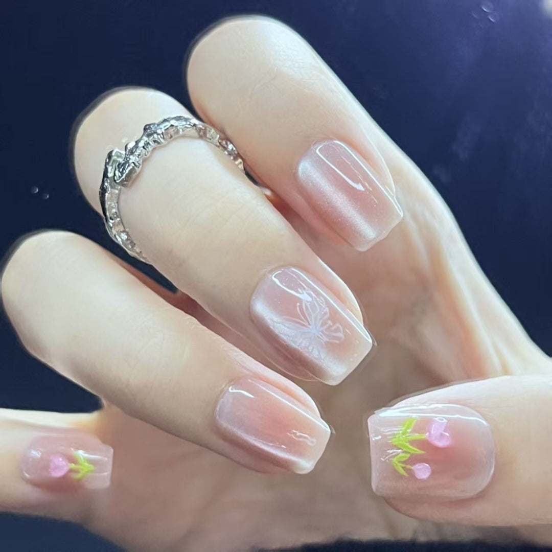 Elegant Stiletto Press-On Nails with Intricate Floral Accents Kalsten