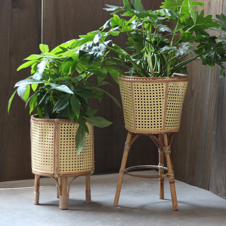 Stylish plant stand made of rattan Kalsten