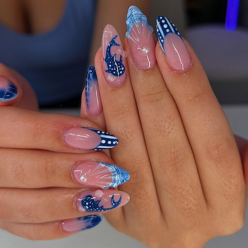 Elegant artificial nail set with maritime accents Kalsten