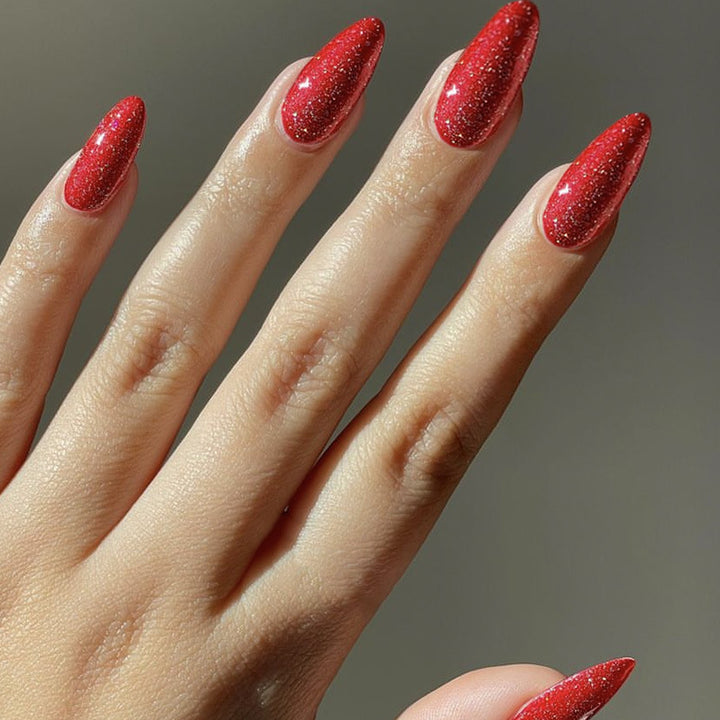 Glossy Glitter Almond-Shaped Press-On Nails Kalsten
