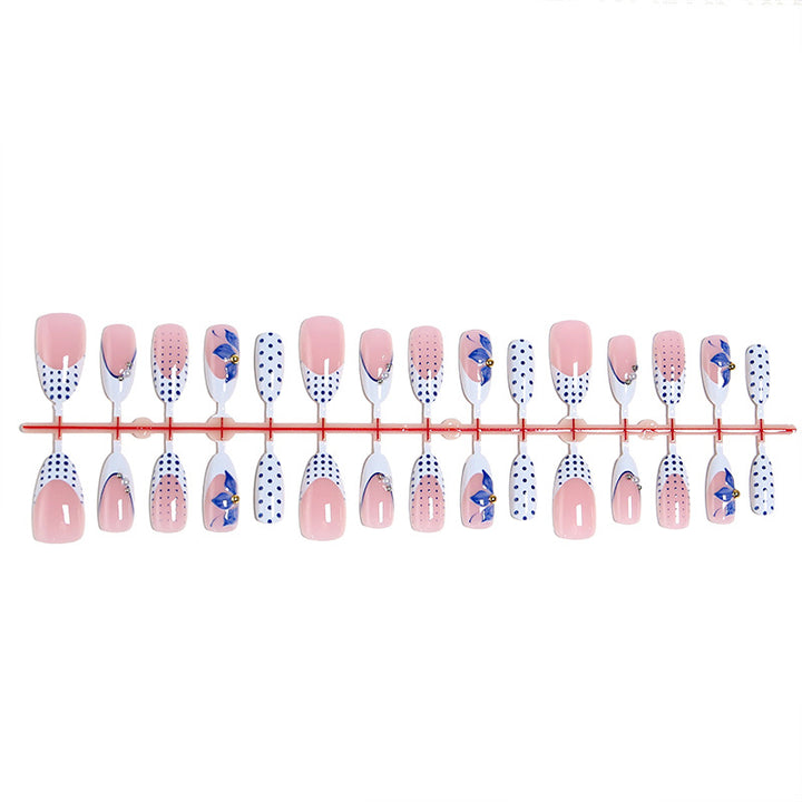 Artificial Nail Set with Decorative Polka Dots and Floral Accents Kalsten