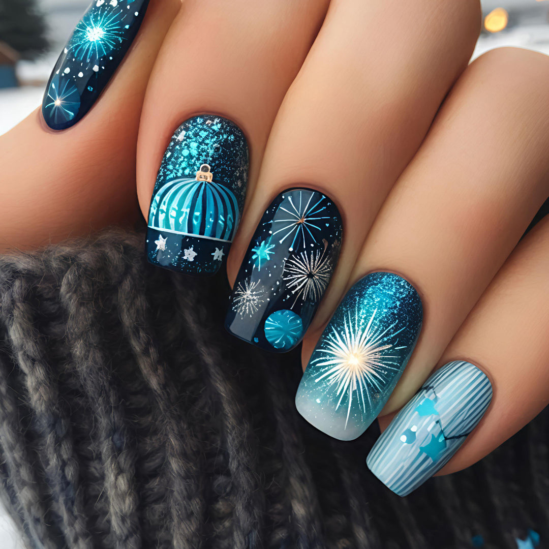 Artificial nails with festive fireworks design Kalsten