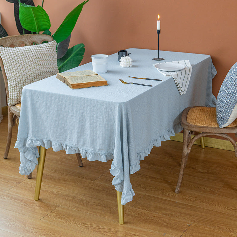Light cotton gauze tablecloth with frill and natural structure Kalsten