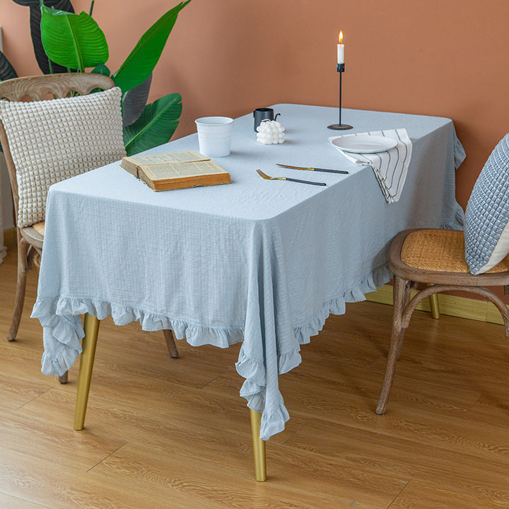 Light cotton gauze tablecloth with frill and natural structure Kalsten