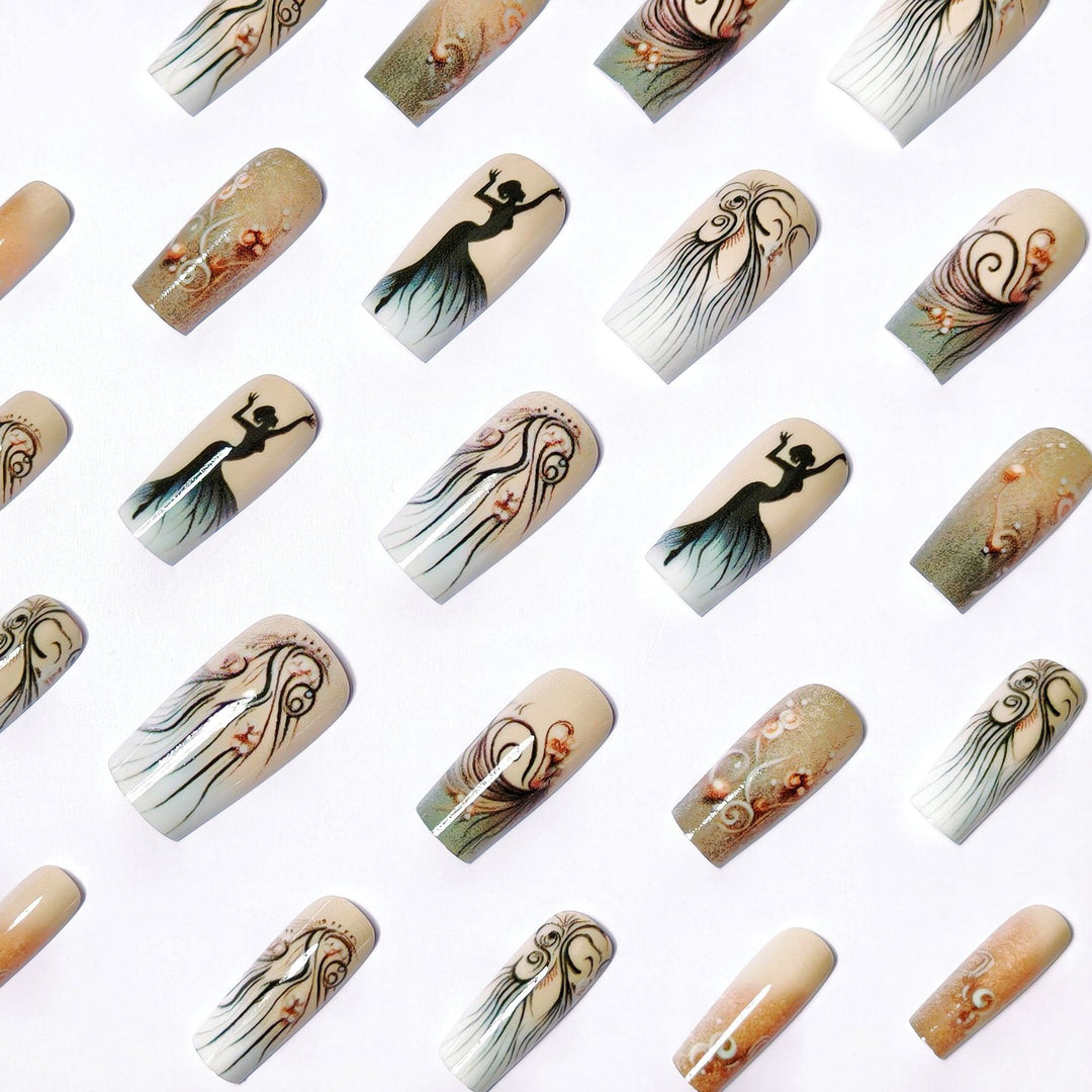 Artificial nails with elegant silhouette and floral accents Kalsten
