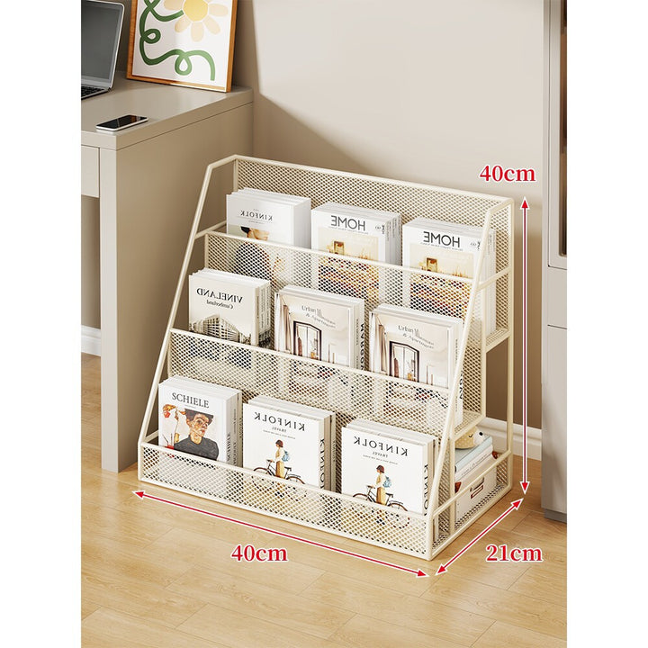 Angled Mesh Rolling Magazine and Book Display Shelf with Locking Casters