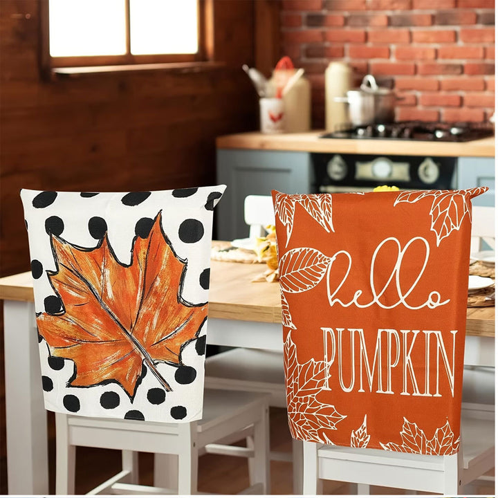 Chair back cover with elastic Halloween gnome and pumpkin design
