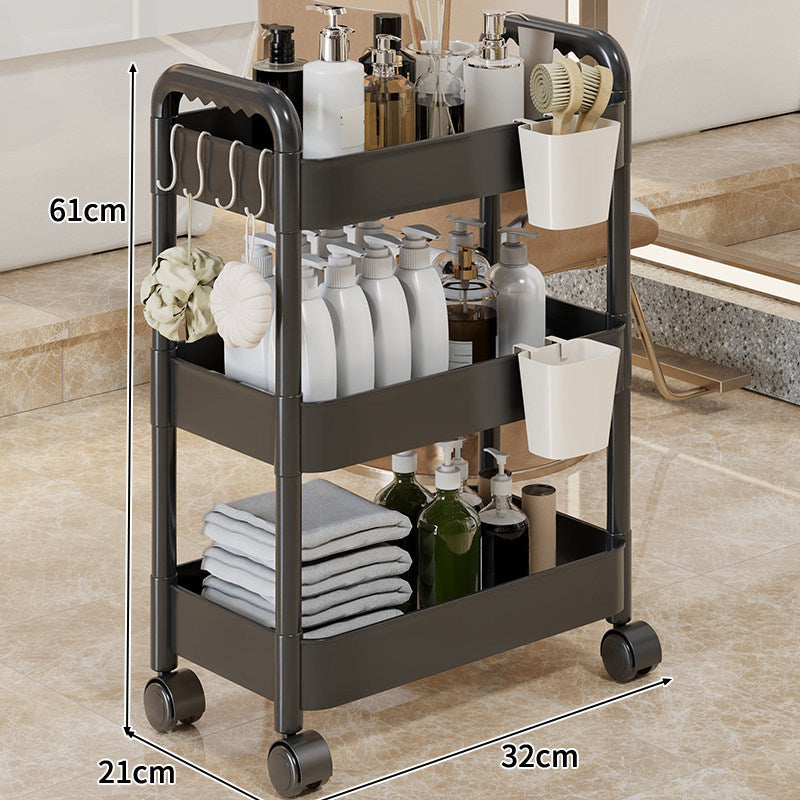 Three-Tier Rolling Mobile Storage Cart with Wheels and Removable Accessory Cups