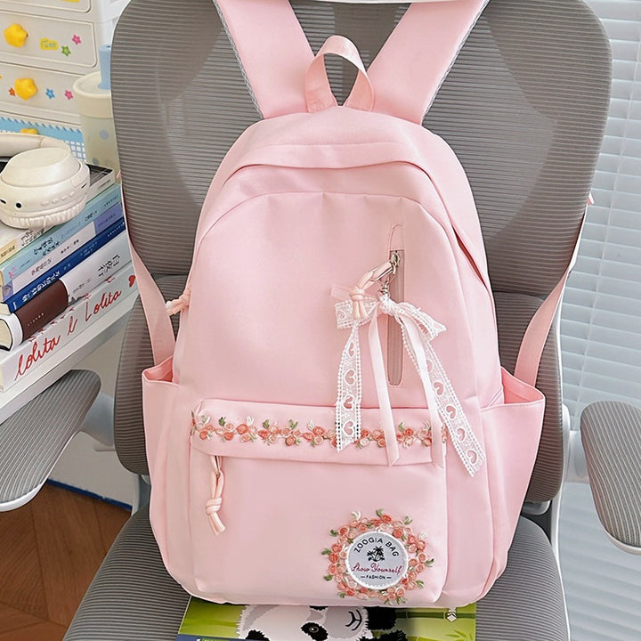 Floral Embroidered School Backpack