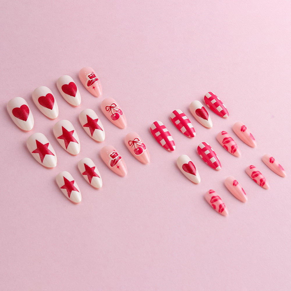 Artistic Press-On Nail Art Set with Heart and Star Designs Kalsten