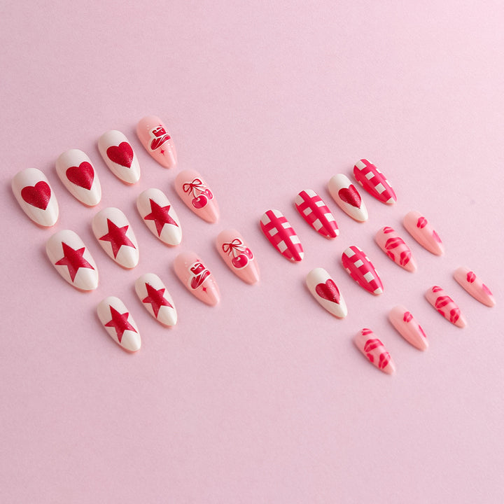 Artistic Press-On Nail Art Set with Heart and Star Designs Kalsten