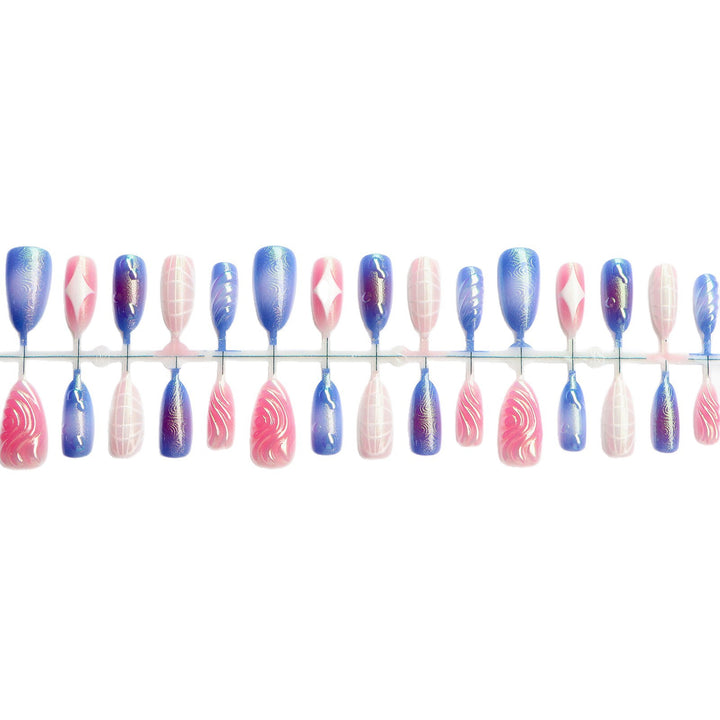 Decorative Press-On Nail Art Set with Iridescent and Abstract Designs Kalsten