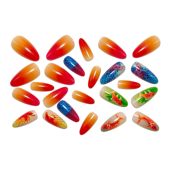 Artificial nail set with vivid fish motifs Kalsten