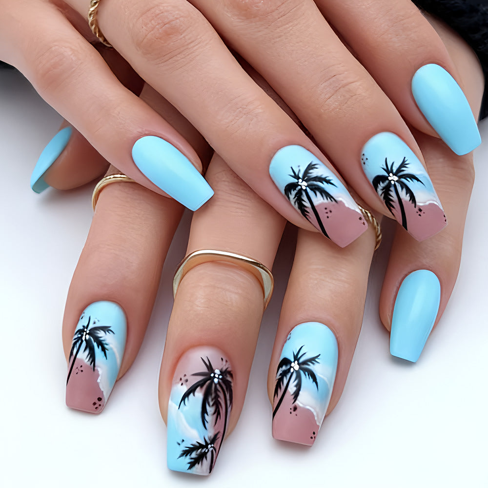 Artistic Tropical Island Press-On Nail Art Kalsten