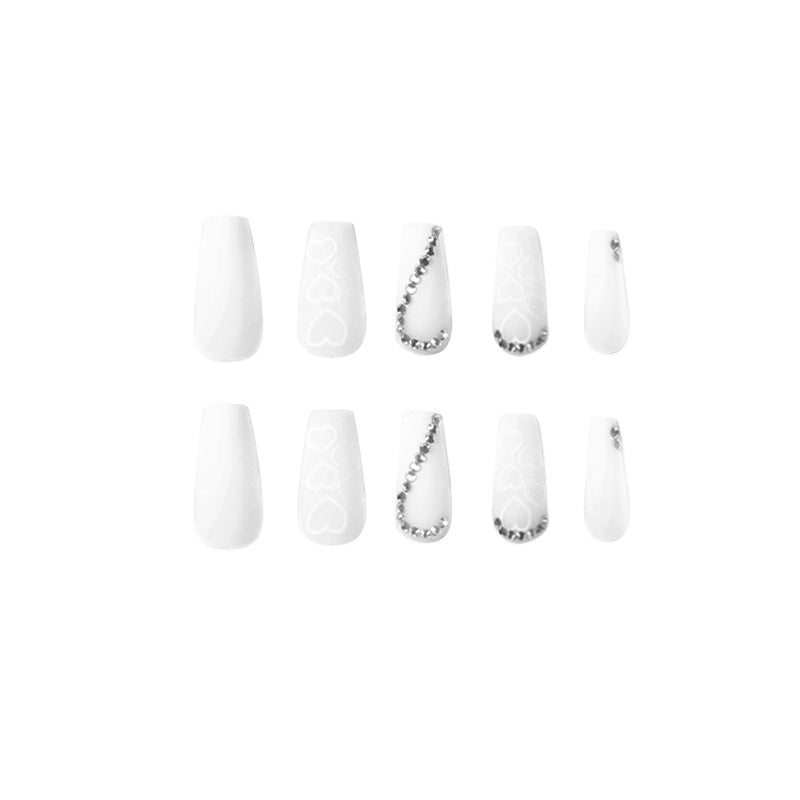 Artful Nail Extensions with Heart Design and Glitter Accents Kalsten