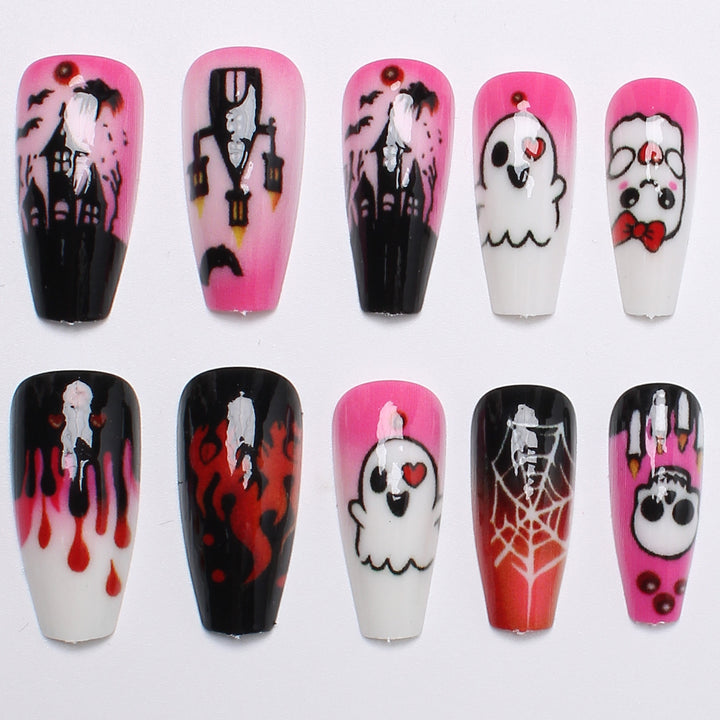 Acrylic nail set with creepy Halloween design and playful motifs Kalsten