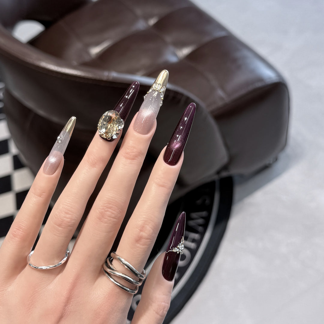Elegant Stiletto Press-On Nail Set with Decorative Jewel Accents Kalsten