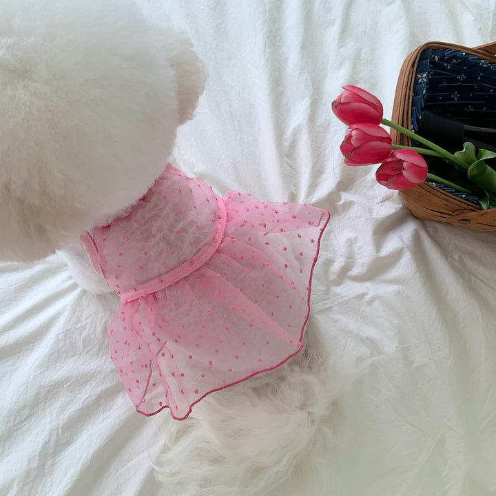 Sheer Organza Polka Dot Pet Dress with Ruffled Hem and Harness Slot