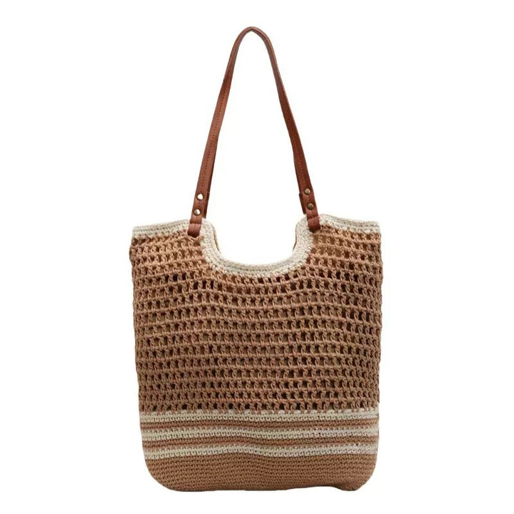 Braided beach bag with leather shoulder straps Kalsten