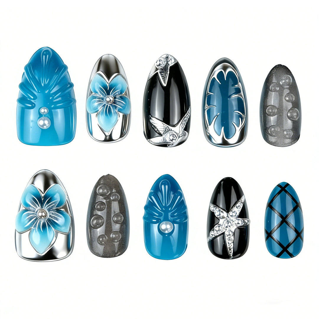 Artificial nails with floral and metallic accents Kalsten