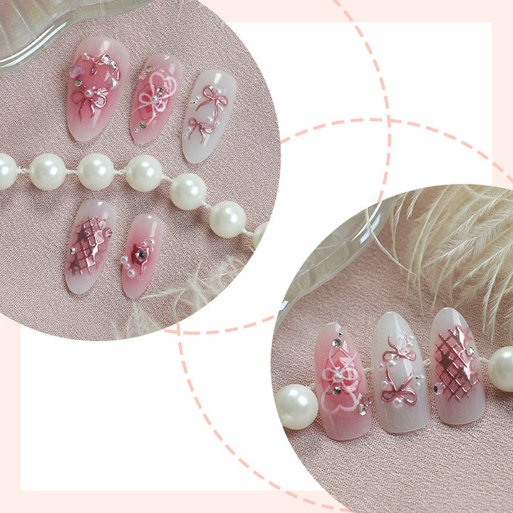 Decorative Press-On Nail Art Set with Elegant Floral and Gem Accents kalsten