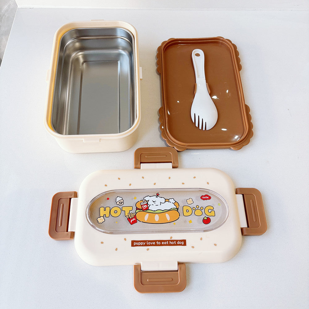 Cartoon-Themed Food Storage Bento Box With Utensils