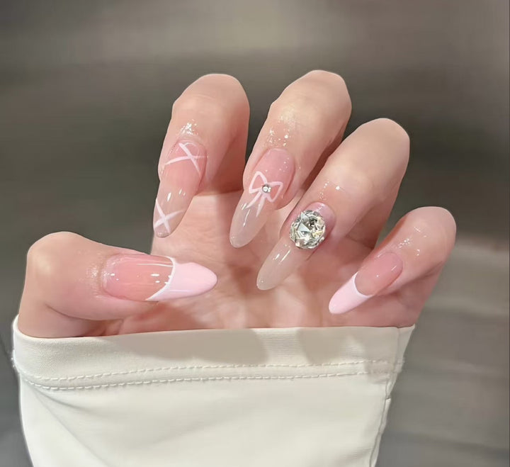 Artistic Press-On Nail Set with Unique Bow Designs Kalsten