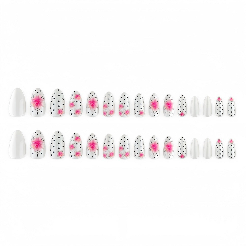 Artificial nail set with floral accents and polka dots Kalsten