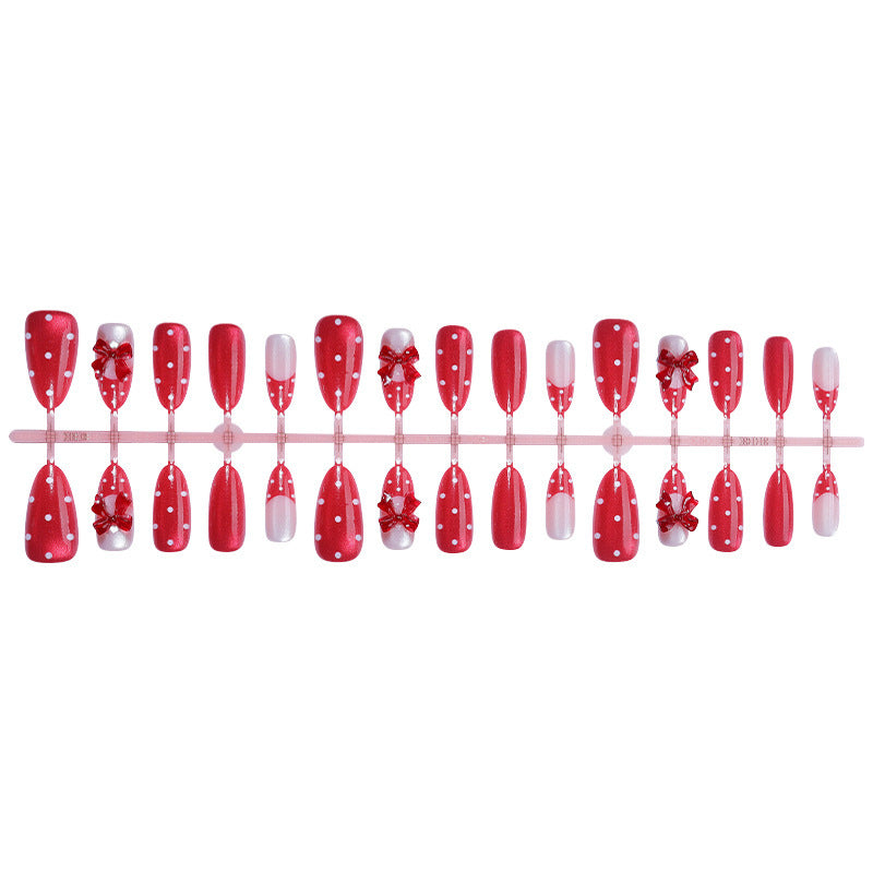 Charming Decorative Press-On Nail Art Set with Bow and Polka Dot Design Kalsten