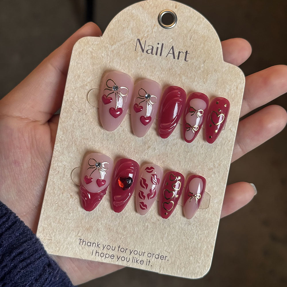 Romantic Heart-Themed Press-On Nail Set Kalsten