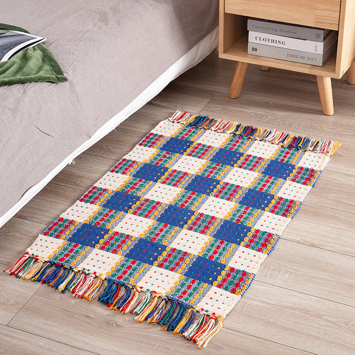 Striped cotton doormat with non-slip bottom and decorative woven edge Kalsten