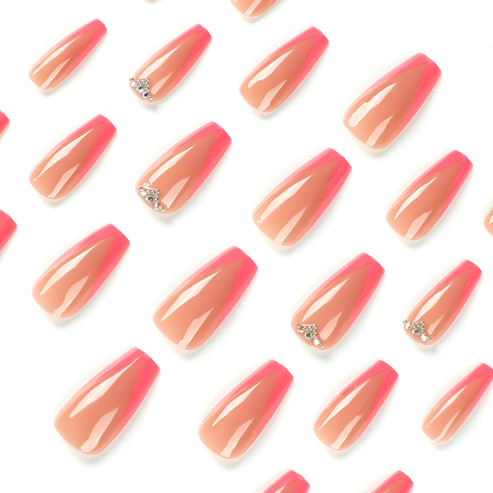 Artful Nail Extensions with Neon Tips and Rhinestone Decoration Kalsten