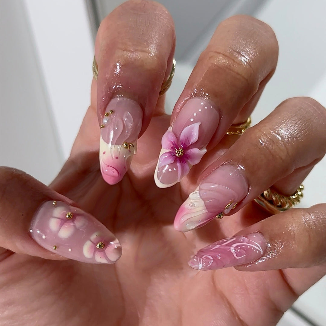 Artistic Floral 3D Embellished Press-On Nails